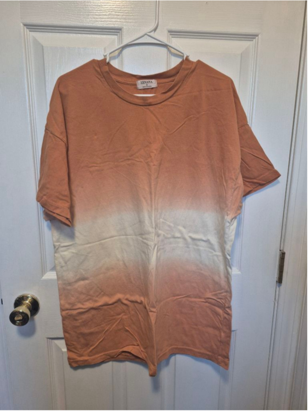 Women's ZENANA Short Sleeve Tee S Orange White Ombre